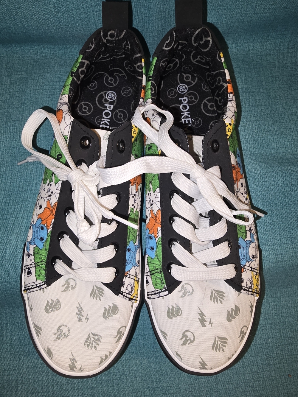 Pokemon Pattern Canvas Sneakers in White, Black & Multicolor